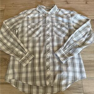 Levi's Men's Light Gray Plaid Button Down Shirt With Pearl Snap Buttons Sz Large